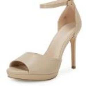 Womens Open Toe Stiletto Heeles  Ankle Strap Peep Toe size 8.5 light khaki color